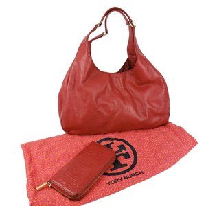 Tory Burch Dafina Red Hobo Bag Tote Handbag Matching Wallet Dustbag